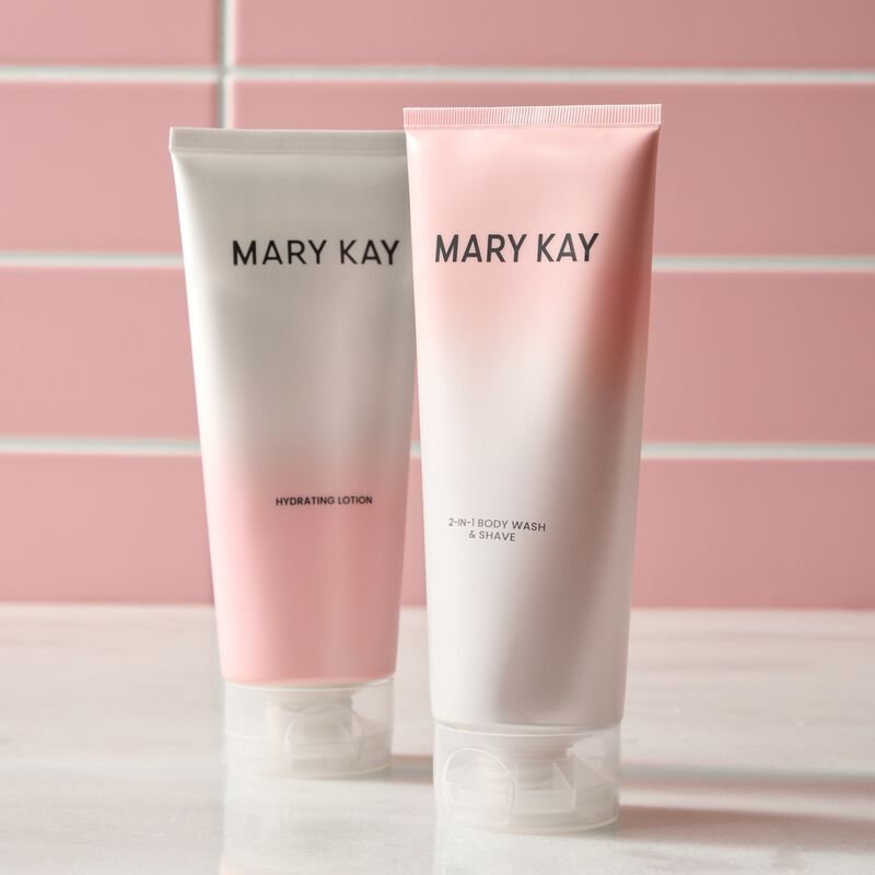 Mary Kay 2in1 Body Wash  Shave and Hydrating Lotion tubes displayed side by side