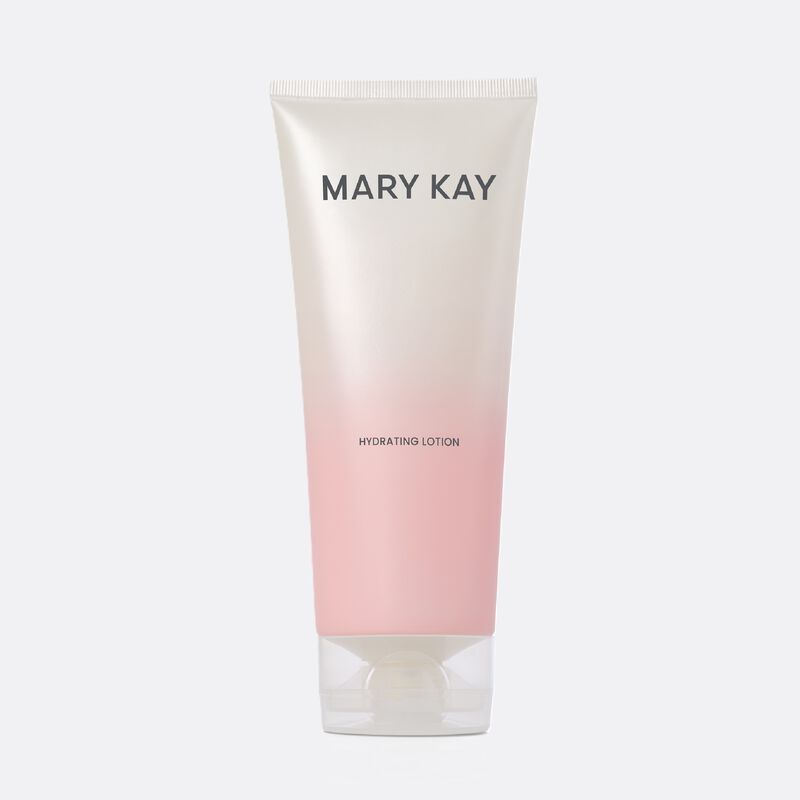 Mary Kay Hydrating Lotion tube standing upright against a gray background
